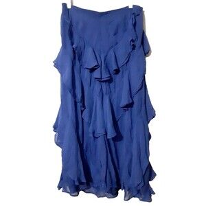 Anthropologie A-Line Ruffle Blue Maxi Skirt Size 10